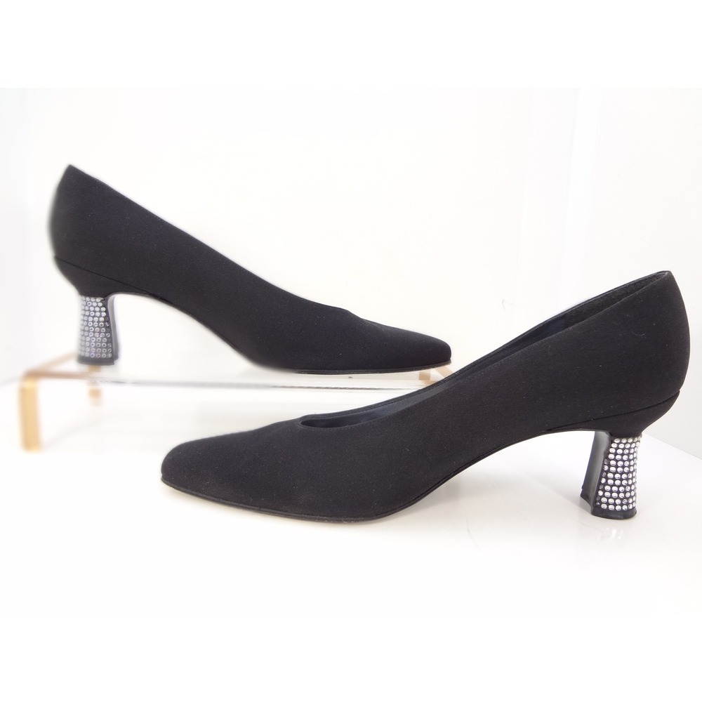 Stuart Weitzman Black Fabric Crystal Embellished Heel Pumps Size 10 B
